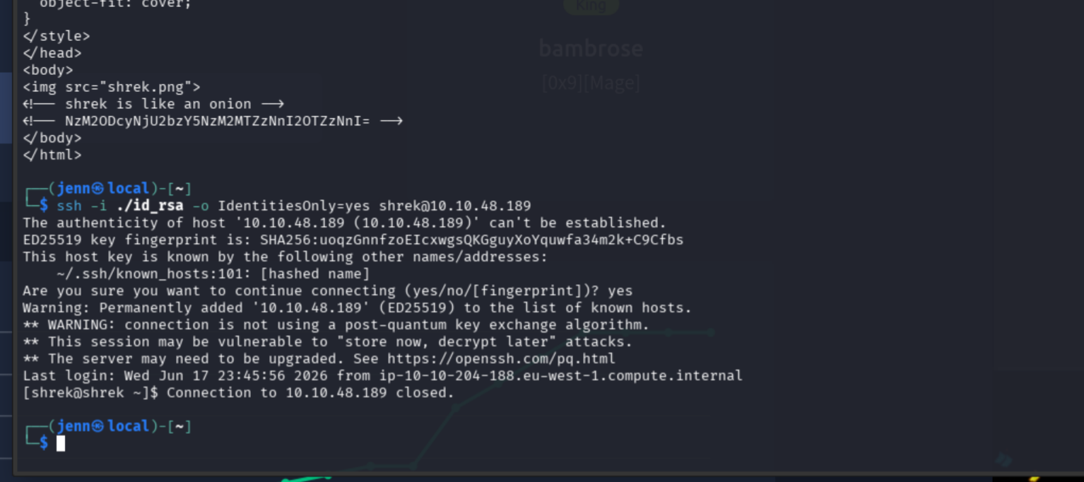 SSH login as shrek using the extracted private key